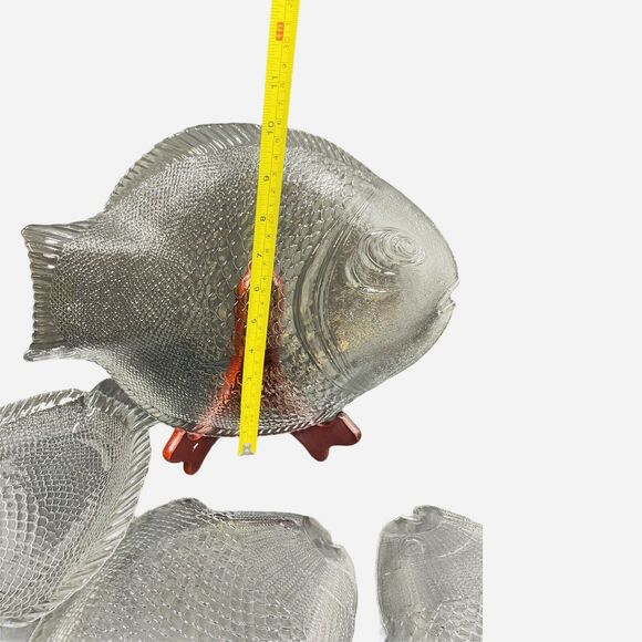 Fish Plates and Serving Platter Set of 6 Pasabahce Turkish Glass Marine Nautical - Picture 10 of 12